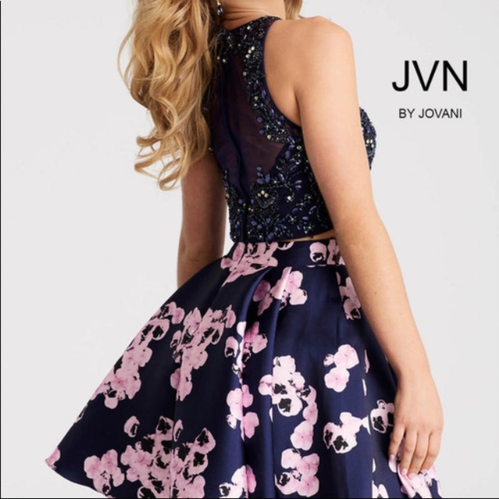 2 piece navy and floral dress